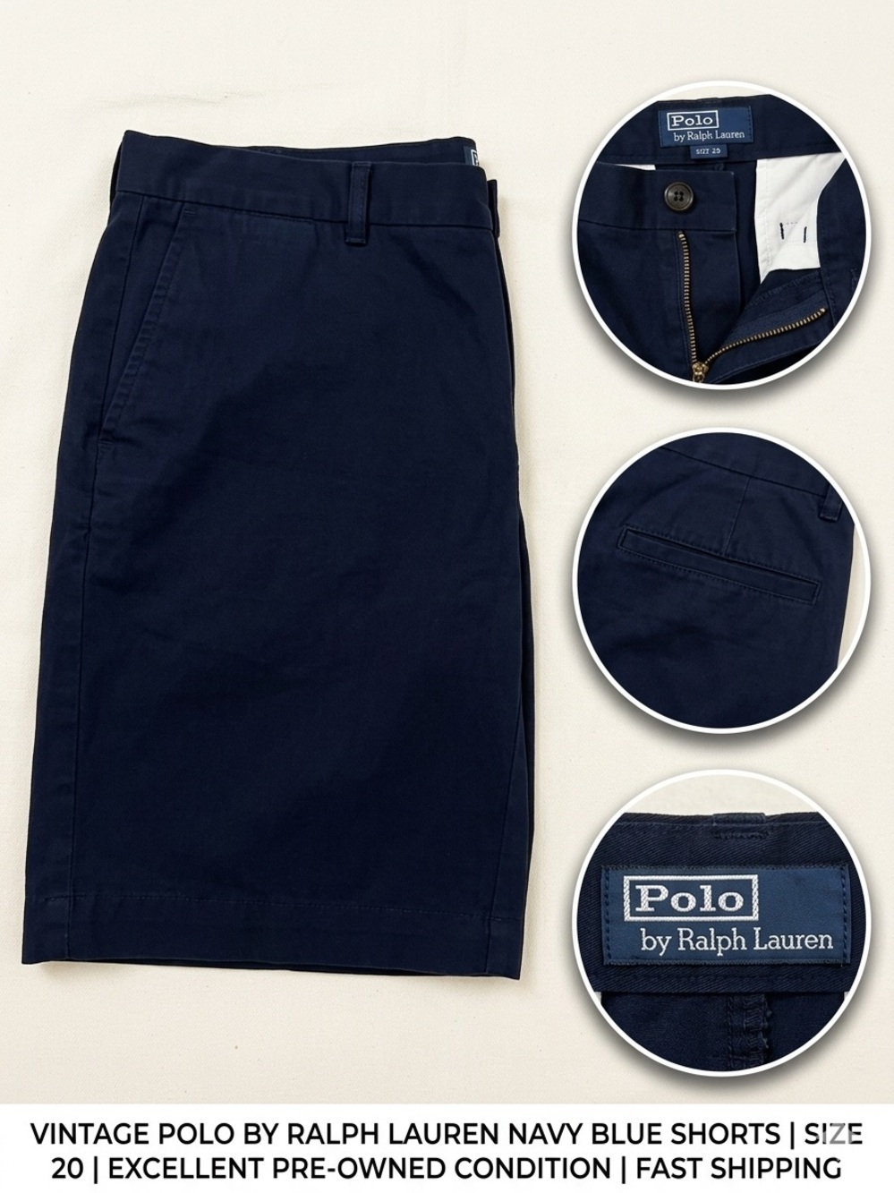 Ralph Lauren Navy Blue Flat Front Chino Shorts